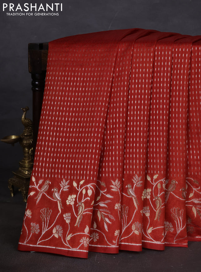 Art tussar saree rustic orange with allover zari woven butta weaves and jamdhani style border