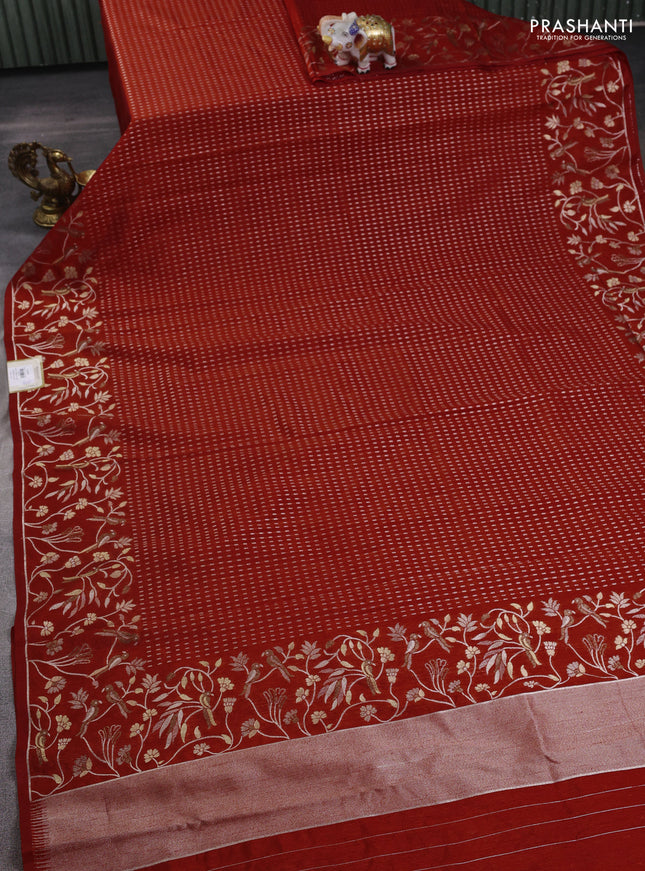 Art tussar saree rustic orange with allover zari woven butta weaves and jamdhani style border