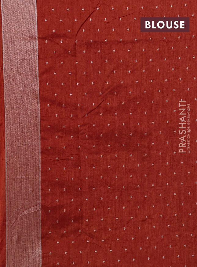 Art tussar saree rustic orange with allover zari woven butta weaves and jamdhani style border