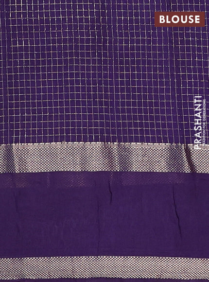 Semi chanderi saree light blue and violet with allover zari woven checked pattern and embroidery zari border