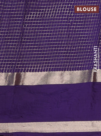 Semi chanderi saree yellow and violet with allover zari woven checked pattern and embroidery zari border
