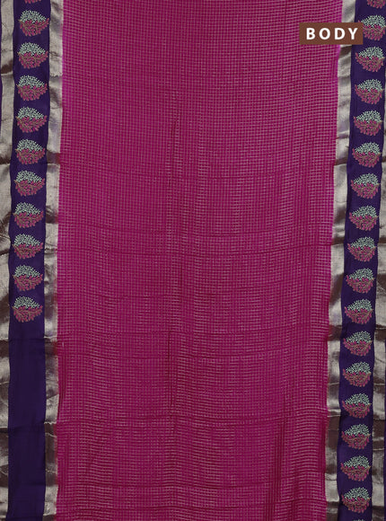 Semi chanderi saree pink and violet with allover zari woven checked pattern and embroidery zari border