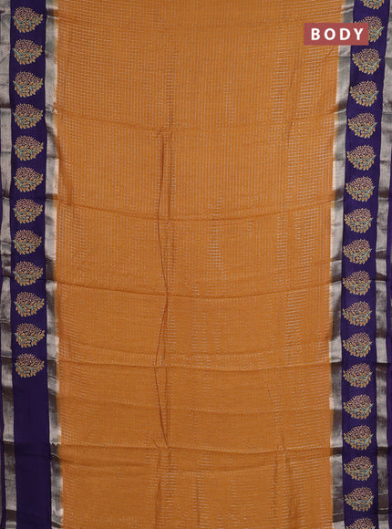 Semi chanderi saree dark mustard and violet with allover zari woven checked pattern and embroidery zari border
