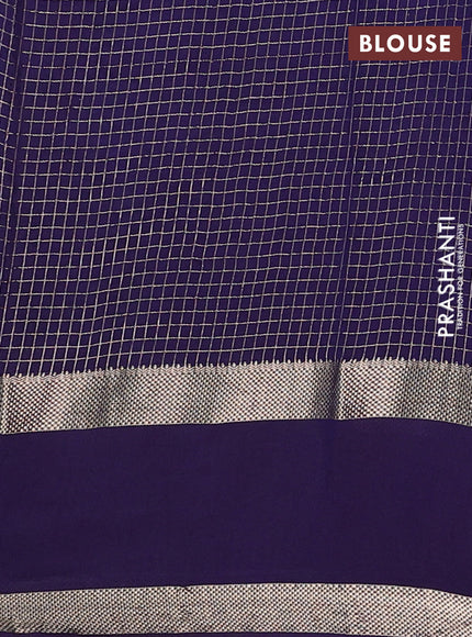 Semi chanderi saree dark mustard and violet with allover zari woven checked pattern and embroidery zari border