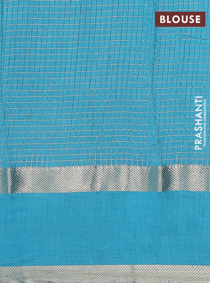 Semi chanderi saree violet and teal blue with allover zari woven checked pattern and embroidery zari border
