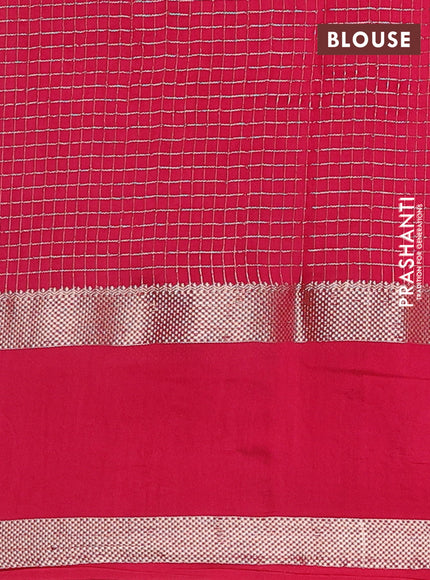 Semi chanderi saree dark blue and pink with allover zari woven checked pattern and embroidery zari border