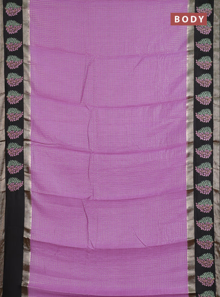 Semi chanderi saree lavender and deep coffee brown with allover zari woven checked pattern and embroidery zari border