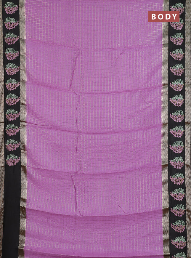 Semi chanderi saree lavender and deep coffee brown with allover zari woven checked pattern and embroidery zari border