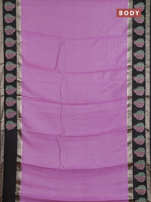 Semi chanderi saree lavender and deep coffee brown with allover zari woven checked pattern and embroidery zari border