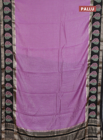 Semi chanderi saree lavender and deep coffee brown with allover zari woven checked pattern and embroidery zari border