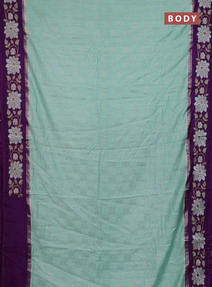 Semi chanderi saree pastel green and violet with allover zari weaves and embroidery border