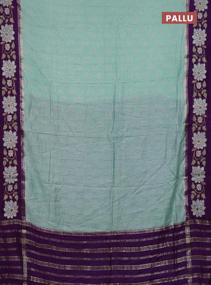 Semi chanderi saree pastel green and violet with allover zari weaves and embroidery border