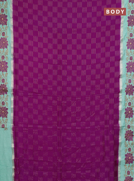 Semi chanderi saree purple shade and pastel green with allover zari weaves and embroidery border