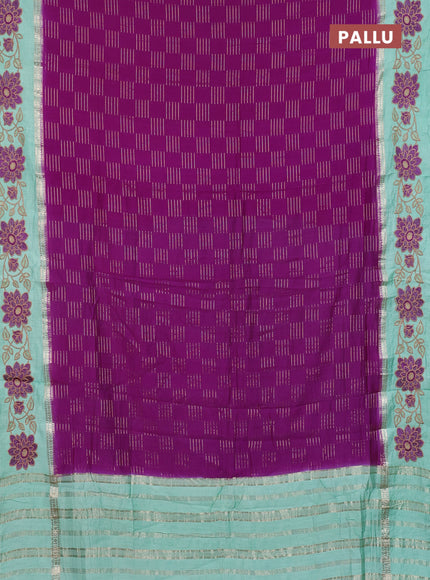 Semi chanderi saree purple shade and pastel green with allover zari weaves and embroidery border