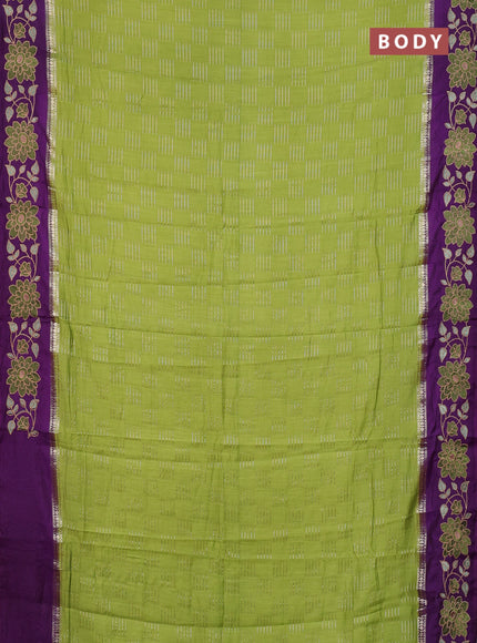 Semi chanderi saree green and violet with allover zari weaves and embroidery border