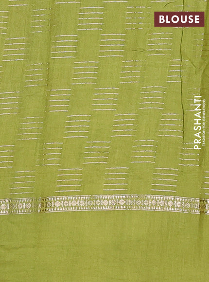 Semi chanderi saree pink and mehendi green with allover zari weaves and embroidery border