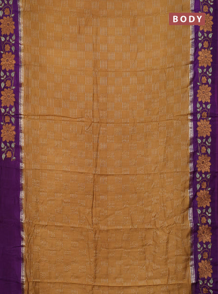 Semi chanderi saree brown and violet with allover zari weaves and embroidery border