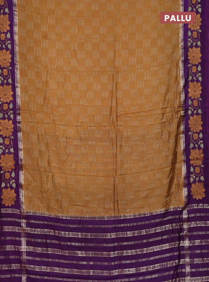 Semi chanderi saree brown and violet with allover zari weaves and embroidery border