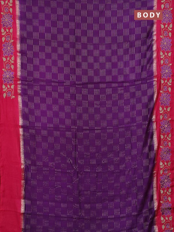 Semi chanderi saree violet and pink with allover zari weaves and embroidery border