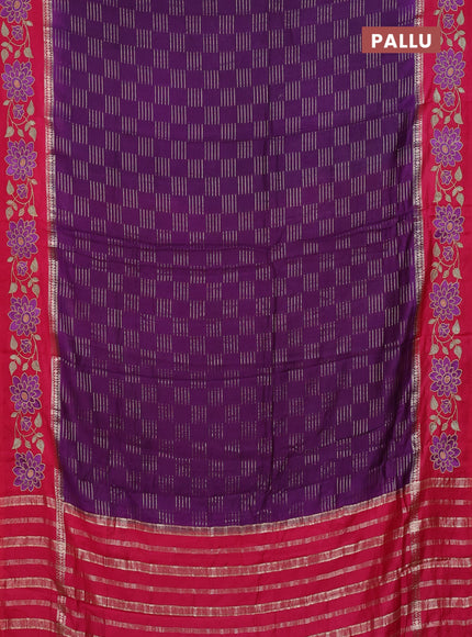 Semi chanderi saree violet and pink with allover zari weaves and embroidery border