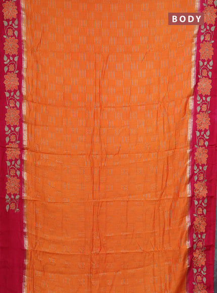 Semi chanderi saree orange and pink with allover zari weaves and embroidery border