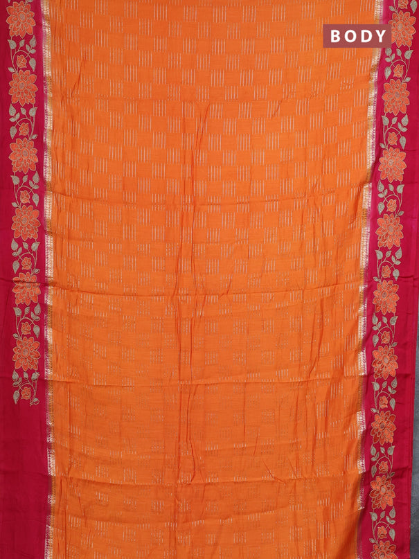 Semi chanderi saree orange and pink with allover zari weaves and embroidery border