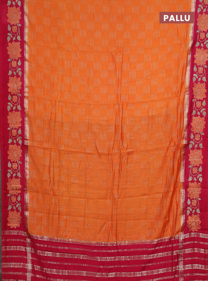 Semi chanderi saree orange and pink with allover zari weaves and embroidery border