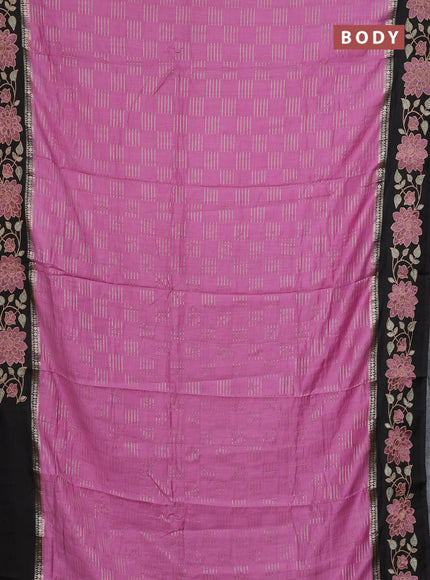 Semi chanderi saree mauve pink and black with allover zari weaves and embroidery border