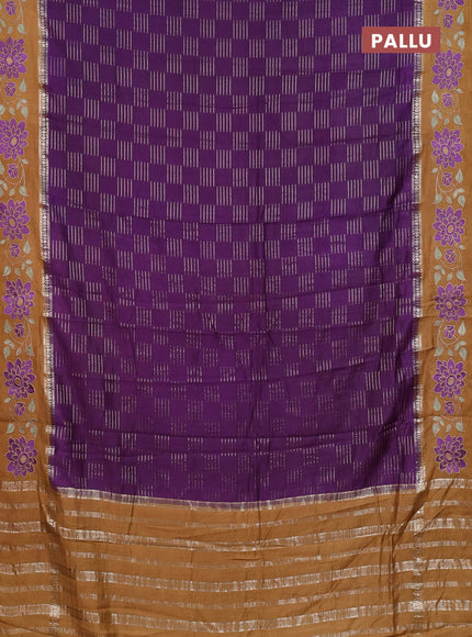 Semi chanderi saree violet and brown with allover zari weaves and embroidery border