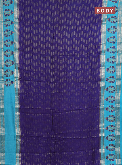 Semi chanderi saree blue and teal blue with allover zari weaves and embroidery zari border