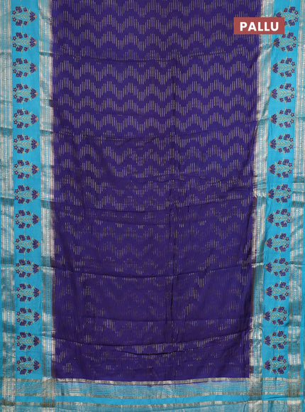 Semi chanderi saree blue and teal blue with allover zari weaves and embroidery zari border
