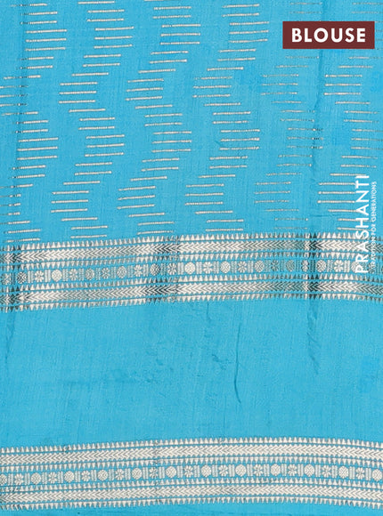 Semi chanderi saree blue and teal blue with allover zari weaves and embroidery zari border