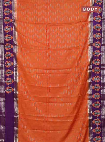 Semi chanderi saree orange and purple with allover zari weaves and embroidery zari border