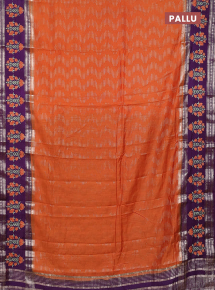 Semi chanderi saree orange and purple with allover zari weaves and embroidery zari border