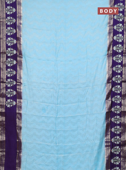Semi chanderi saree light blue and violet with allover zari weaves and embroidery zari border
