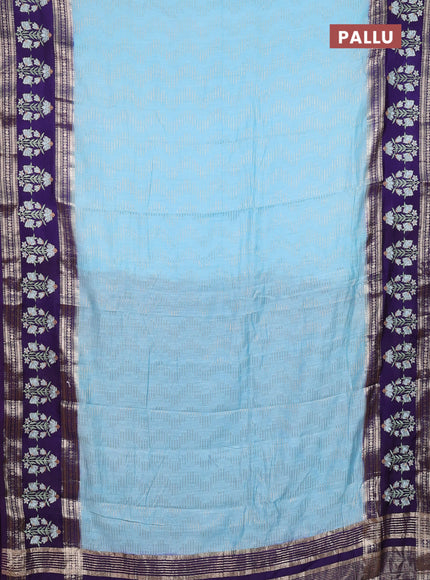 Semi chanderi saree light blue and violet with allover zari weaves and embroidery zari border