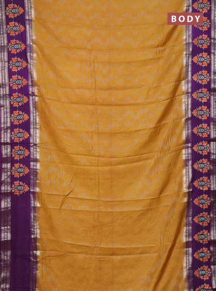 Semi chanderi saree dark mustard and violet with allover zari weaves and embroidery zari border