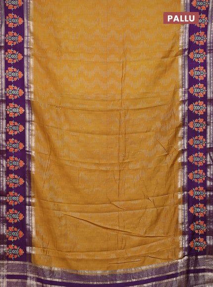 Semi chanderi saree dark mustard and violet with allover zari weaves and embroidery zari border