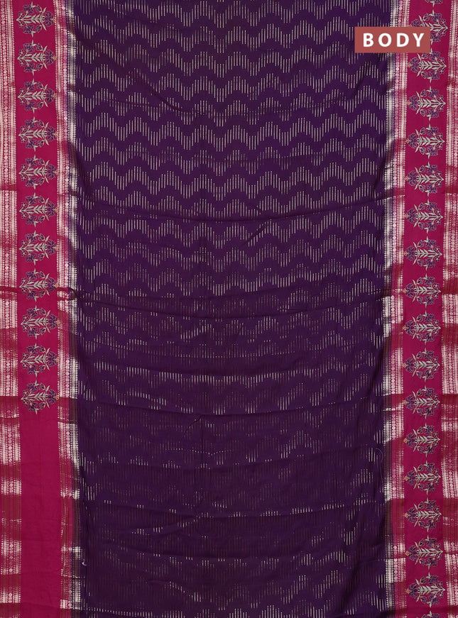 Semi chanderi saree purple and pink with allover zari weaves and embroidery zari border