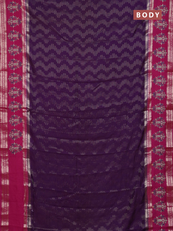 Semi chanderi saree purple and pink with allover zari weaves and embroidery zari border