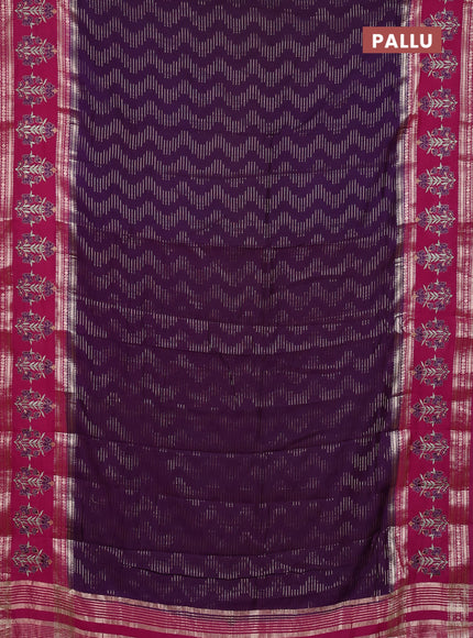 Semi chanderi saree purple and pink with allover zari weaves and embroidery zari border