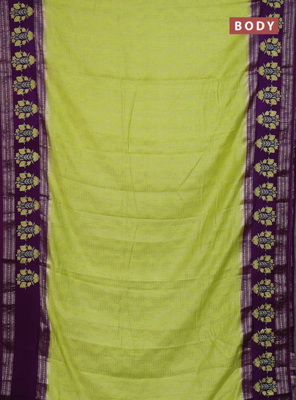 Semi chanderi saree lime yellow and purple with allover zari weaves and embroidery zari border