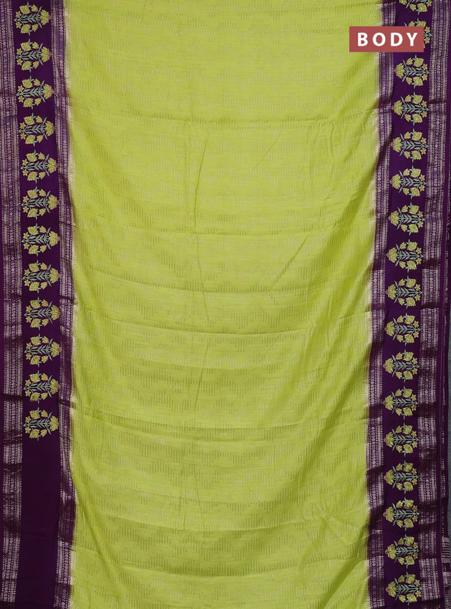 Semi chanderi saree lime yellow and purple with allover zari weaves and embroidery zari border