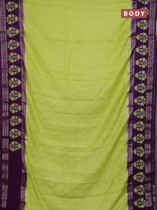 Semi chanderi saree lime yellow and purple with allover zari weaves and embroidery zari border