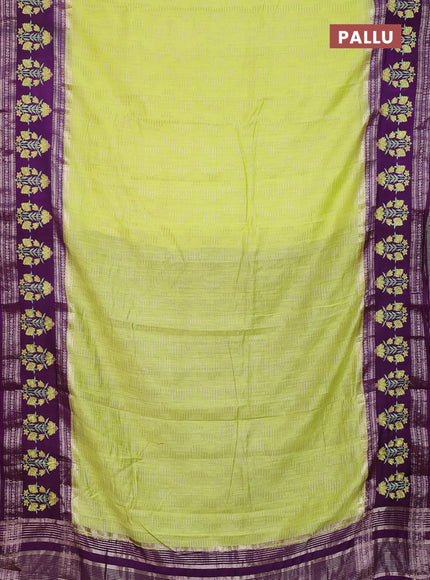 Semi chanderi saree lime yellow and purple with allover zari weaves and embroidery zari border
