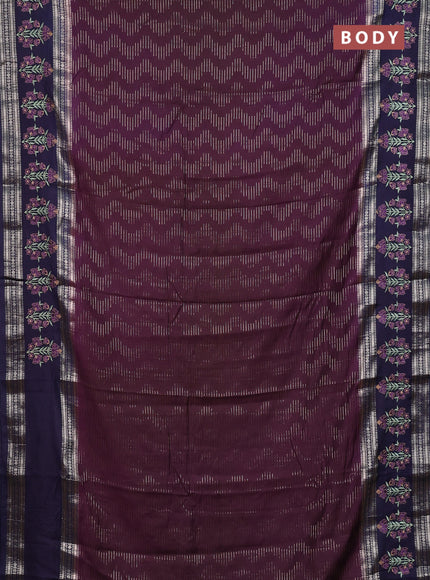 Semi chanderi saree wine shade and navy blue with allover zari weaves and embroidery zari border