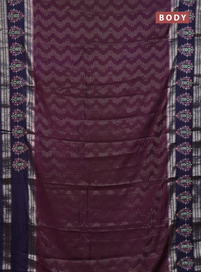 Semi chanderi saree wine shade and navy blue with allover zari weaves and embroidery zari border