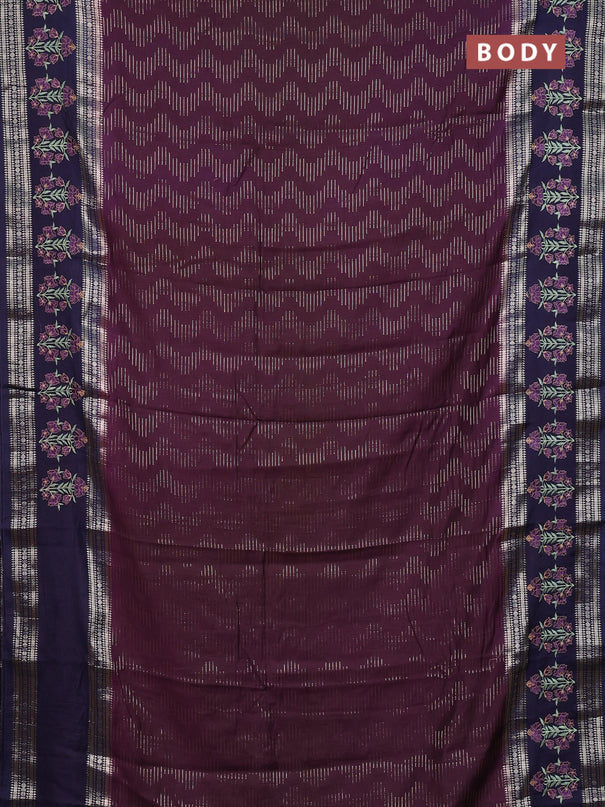 Semi chanderi saree wine shade and navy blue with allover zari weaves and embroidery zari border