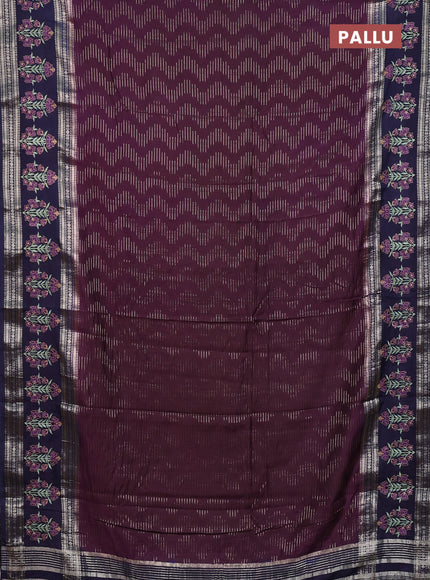 Semi chanderi saree wine shade and navy blue with allover zari weaves and embroidery zari border
