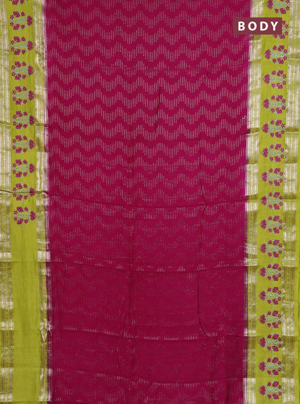 Semi chanderi saree pink and light green with allover zari weaves and embroidery zari border